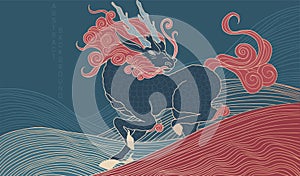 mythological creature - qilin, simple wave pattern
